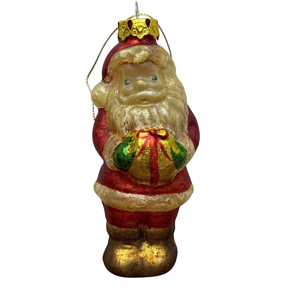 Vintage Japan Santa Ornament Blown Glass 5" Hand Painted Christmas‎ 1950s